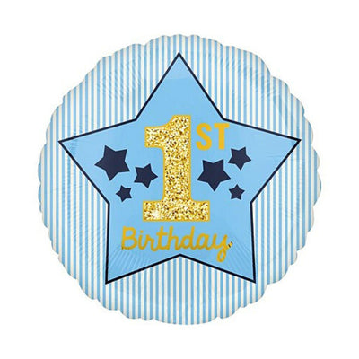 1st Birthday Blue & Gold foil standard 18” - The Colours of Balloons