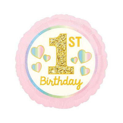 1st Birthday Pink & Gold foil standard 17_ 42 cm - 1 pz - The Colours of Balloons