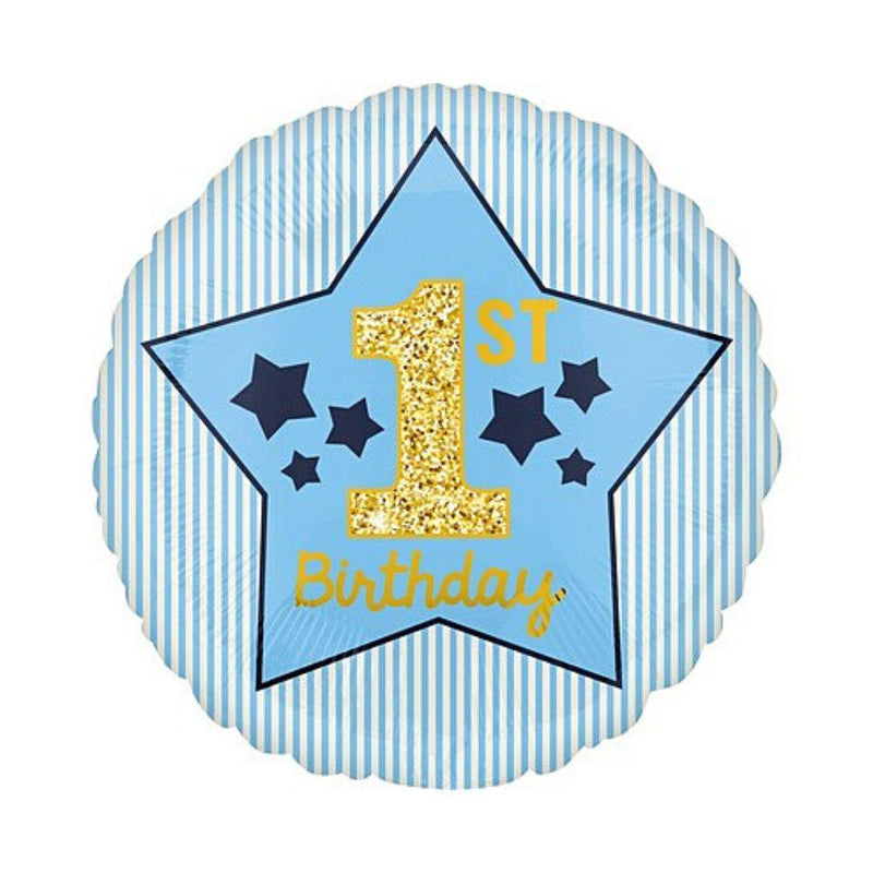 1st Birthday Blue & Gold foil standard 18”