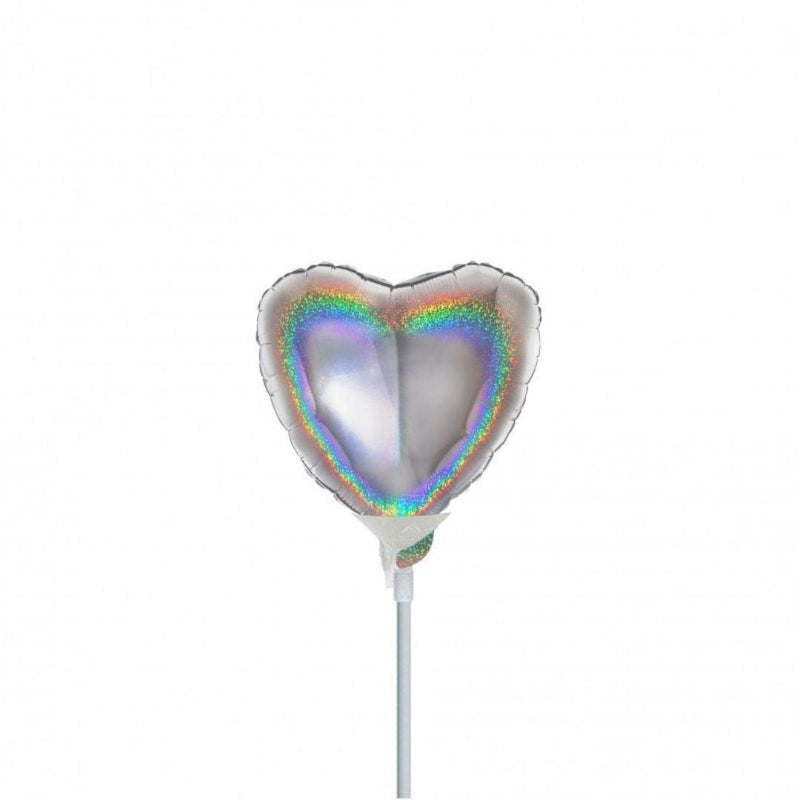 Mini Shape Mylar Cuore 4'' Argento Glitter