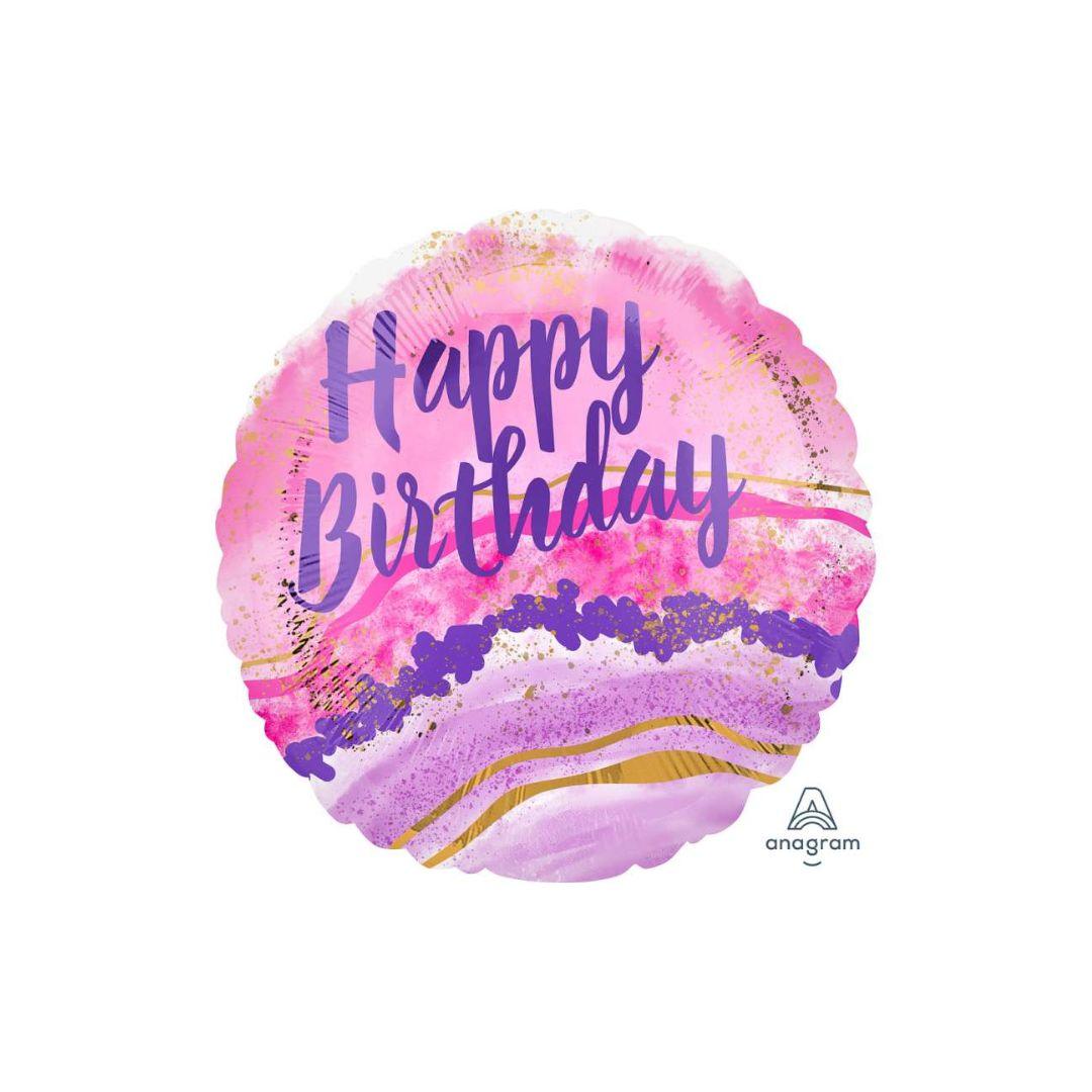 Palloncino 18" Mylar Happy Birthday "Watercolor Marble"