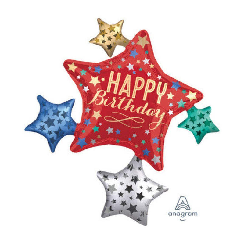 Palloncino Foil Supershape 81 x 88 cm Satin Star Cluster Happy Birthday 1 pz