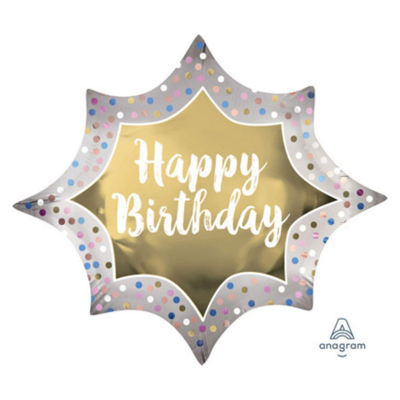 Palloncino Foil Supershape 88 x 73 cm Satin Gold Burst Happy Birthday 1 pz
