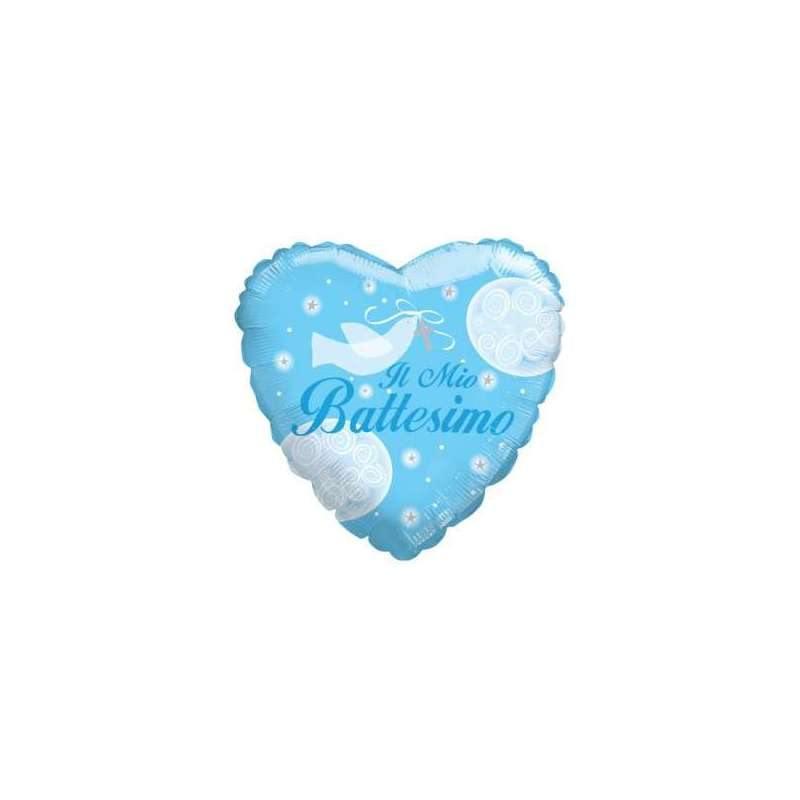 Palloncino in Mylar per Battesimo Cuore Azzurro