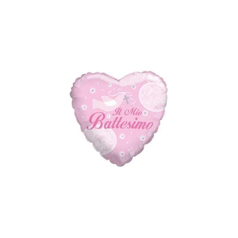 Palloncino in Mylar per Battesimo Cuore Rosa